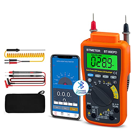 Bluetooth APP Digital Multimeter - BTMETER BT-90EPD Auto Ranging Multi-Tester 4000 Counts Data Logging on Mobile Phone for AC/DC Voltage Current Resistance Temperature - color: 4000 Counts Multimeter Logger 90EPD