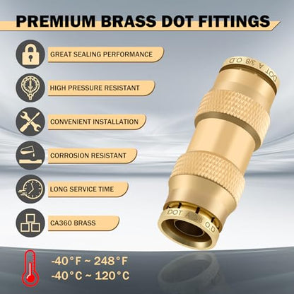 CheeMuii 23 PCS Brass DOT Air Line Fittings with 30FT 1/4" and 20FT 3/8" DOT Air Line Kit Push Lock Quick Connect Fittings with Pneumatic Tubing Set - size: 25 PCS