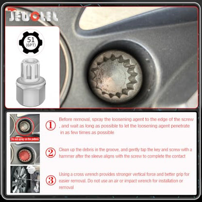 51/6PT Wheel Locking Nut Key Compatible with VW, Audi, Nut Removal | Wheel Lock Nut Socket Adapter, Anti-Theft Screw Remover, Hand Repair Tool, Tyre Fitting, garage - color: 51/6PT