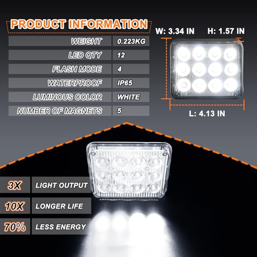 2PCS LED Magnetic Strobe Lights, White Strobe Beacon Warning Light | Battery Operated Portable Wireless Beacon Road Flares Emergency Rechargeable Flashing Lights for Vehicles, Truck, ATV,Van,RV - color: White
