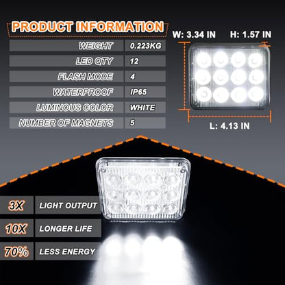 2PCS LED Magnetic Strobe Lights, White Strobe Beacon Warning Light | Battery Operated Portable Wireless Beacon Road Flares Emergency Rechargeable Flashing Lights for Vehicles, Truck, ATV,Van,RV - color: White