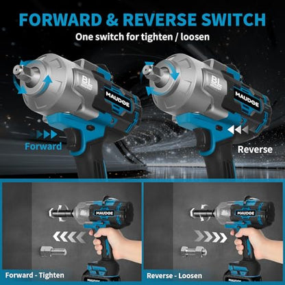 2000Nm Cordless Impact Gun, 1/2" 1500Ft-lbs Heavy Duty Impact Wrench with 2 x 6.0Ah Battery & 5 Sockets, 21V Brushless High Torque Electric Pistola Llave de Impacto for Car/Truck RV/Mower