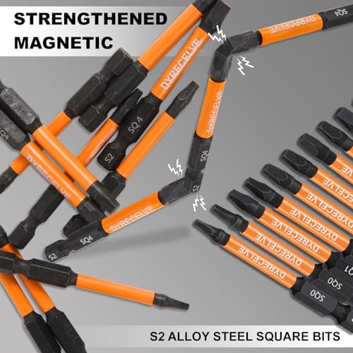 DYRECELVE 12-Pack Square Drive Bit Set, Magnetic Impact Screwdriver Bits | S2 Steel 1/4" Hex Shank, 2.56-Inch Square Head Screwdriver Bits, #0 #1 #2 #3 #4 for RV, Trailer, Cabinet and Deck Repairs - color: Black