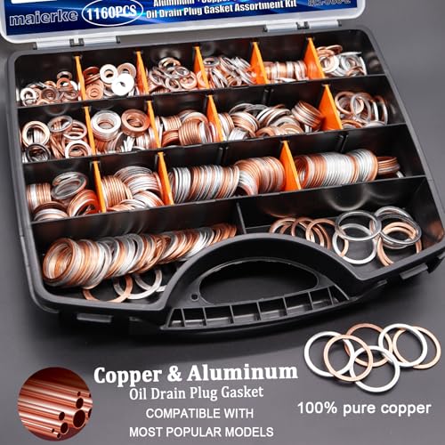 1160PCS Crush Washer Oil Drain Plug,18 Sizes Copper and Aluminum Oil Drain Plug Gasket Assortment,Automotive Engine Crush Washers (M6 M8 M10 M12 M14 M16 M18 M20 M22 M24) - size: 1160PCS (M6-M24)