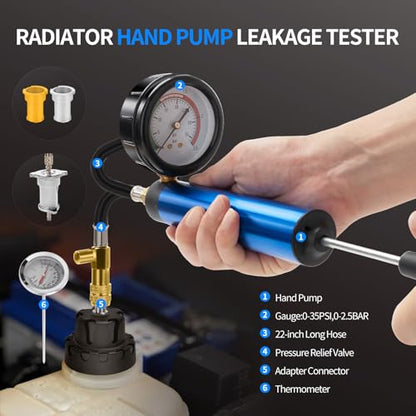 VTG VOGTEN 30PCS Coolant Pressure Tester & Vacuum Refill Kit,Radiator Pump Pressure Tester Kit for Automotive Cooling System Water Tank Leakage Detection - color: Gray