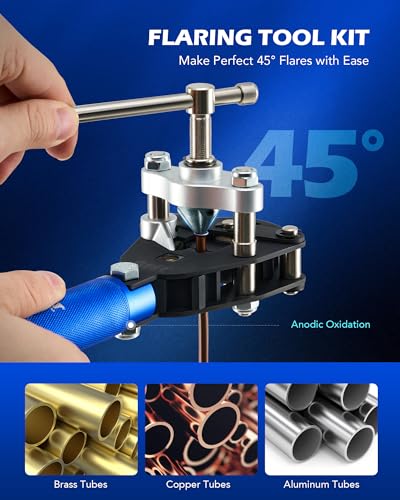 Orion Motor Tech 45° Flaring Tool Kit, Single Flaring Tool for 1/8" - 3/4" Tubing, Professional Pipe Flare Tool for Copper Brass Aluminum Pipes