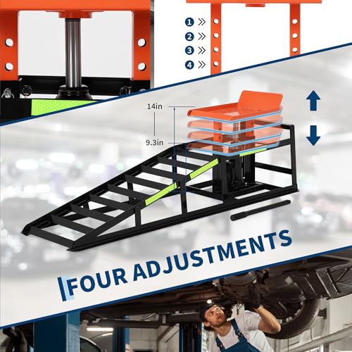 Heavy Duty Hydraulic Car Ramps, 2 Pack, 5 Ton (11000LBS) Capacity - Adjustable Low Profile Steel Lift 11.6"-16.2" - for Oil Change, Garage Use - Black Shelf + Orange Tablet - color: Black+orange