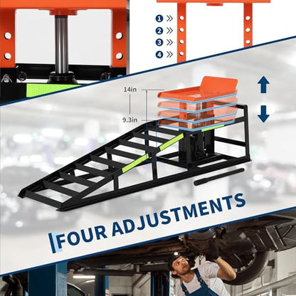 Heavy Duty Hydraulic Car Ramps, 2 Pack, 5 Ton (11000LBS) Capacity - Adjustable Low Profile Steel Lift 11.6"-16.2" - for Oil Change, Garage Use - Black Shelf + Orange Tablet - color: Black+orange
