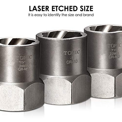 Topec 5-Piece Heavy Duty Bolt Remover Set, 1/2" Drive Impact Extractor Set, Perfect Tool Kit for Removing Stripped, Damaged, Rounded off and Rusted Bolts & Nuts, and Shorter Profile Lug Nuts - color: 5-piece