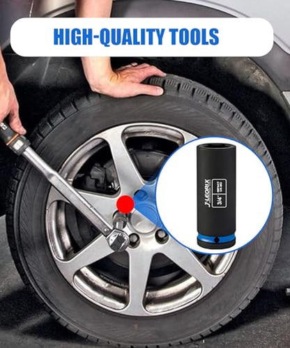 3/4in (19.05mm) Deep Impact Socket 1/2" Drive CR-MO Steel 6-Point | CR-MO steel impact socket set. 1/2" drive, 6-point design. Deep reach for lug nuts & axle nuts. - size: 3/4in (19.05mm)