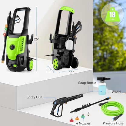 Electric Pressure Washer 5000 PSI 4.0GPM Portable Power Washer with 4 QC Nozzles, 500ML Foam Cannon for Cars/Fences/Driveways/Home/Patios Cleaning, Green - color: Green