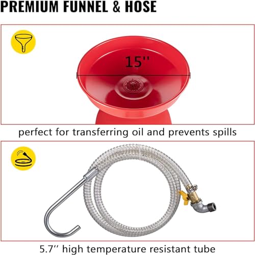 VEVOR Oil Drain Container, 20 Gallon Waste Oil Drain Tank, Portable Oil Lift Drain Pan Air Operated Drainer, Fluid Fuel Drainage Adjustable Funnel Height with Pressure Regulating Valve & Wheel - size: 20 Gallon