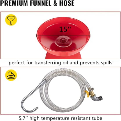 VEVOR Oil Drain Container, 20 Gallon Waste Oil Drain Tank, Portable Oil Lift Drain Pan Air Operated Drainer, Fluid Fuel Drainage Adjustable Funnel Height with Pressure Regulating Valve & Wheel - size: 20 Gallon