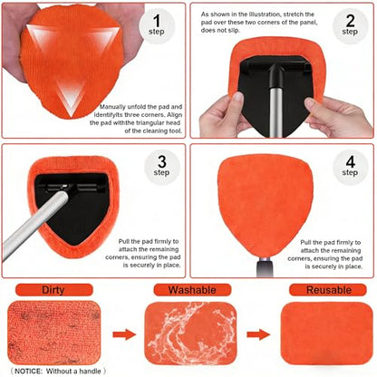 XINDELL 5 Pack Windshield Cleaner Microfiber Pads – Replacement Heads Cover for Xindell Tools. Washable & Reusable 5.7" W Triangle Pads (Red). Fits Window Reach Tool - Handle Not Included - color: Crimson Orange