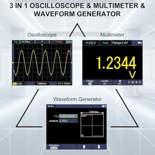 HANMATEK 3 in 1 Handheld Oscilloscope Multimeter,Waveform Generator HO51 with 3.5" TFT Oscilloscop, Auto-Calibration Function, Memory Function, Multi Tester - style: 50Mhz+Generator+1 Channel
