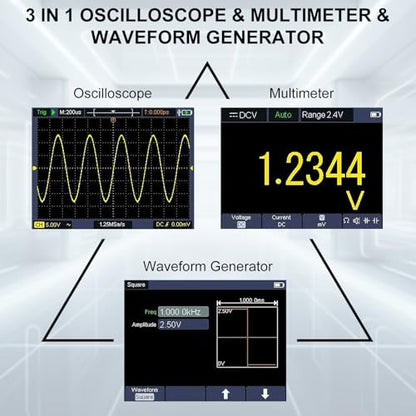 HANMATEK 3 in 1 Handheld Oscilloscope Multimeter,Waveform Generator HO51 with 3.5" TFT Oscilloscop, Auto-Calibration Function, Memory Function, Multi Tester - style: 50Mhz+Generator+1 Channel