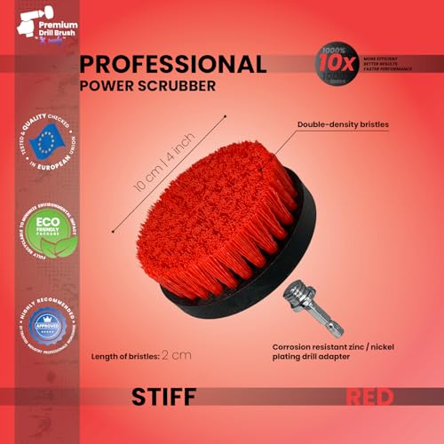 Premium Drill Brush Professional– 2in1 for Drill & Angle Grinder Stiff 4 in Red | Scratch-Free Outdoor Cleaning Brush for Patio Bricks, Lawn Mowers, Car Wheels, Pool Tiles and Boat Hulls - color: Red