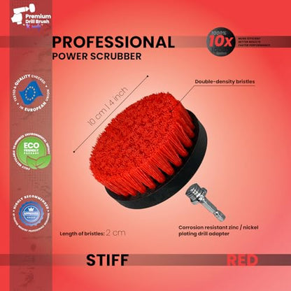 Premium Drill Brush Professional– 2in1 for Drill & Angle Grinder Stiff 4 in Red | Scratch-Free Outdoor Cleaning Brush for Patio Bricks, Lawn Mowers, Car Wheels, Pool Tiles and Boat Hulls - color: Red