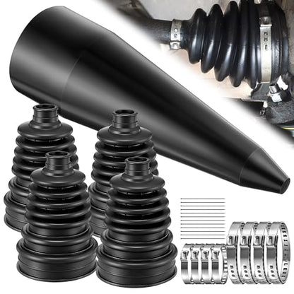 4 PACK Rubber CV Axle Boot Repair Kit with CV Boot Tool Cone Mounting | No Axle Removal Required, Flexible Leak Proof Protection, 8pcs Stainless Steel Clamps & 12pcs Zip Ties, Universal Vehicle