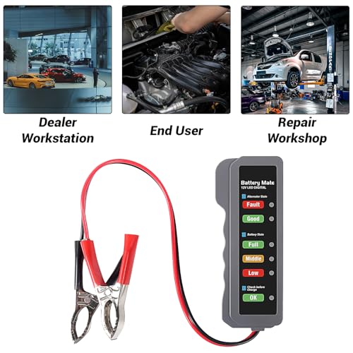 12V Car Battery Tester and Alternator Tester Automotive Battery Analyzer, Charging System Checker with LED Indicator for Cars, Trucks
