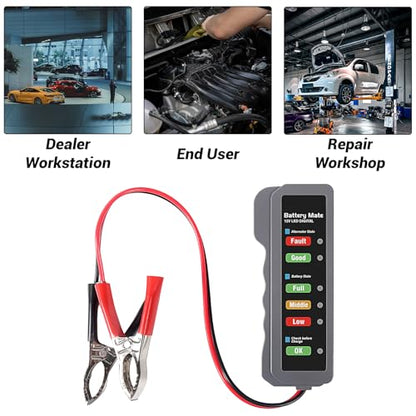 12V Car Battery Tester and Alternator Tester Automotive Battery Analyzer, Charging System Checker with LED Indicator for Cars, Trucks