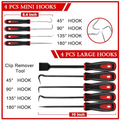 DOAHO 17Pcs Mechanic Hook and Pick Tool Set & Car Trim Removal Kit with Fastener Clip Pliers,Rivet Puller,Magnetic Pickup,Gasket Scraper,Non-Scratch Plastic Pry Tools for Automotive Repair-Red - color: Red-17 Pcs Auto Pick and Hook Set
