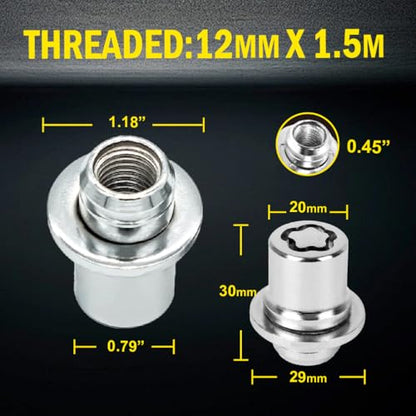 00276-00900 Wheel Lock Lug Nut Set, M12 x 1.5, Security Fit for RX350, IS250, ES350, NX200T, Camry, Tacoma, RAV4, Highlander