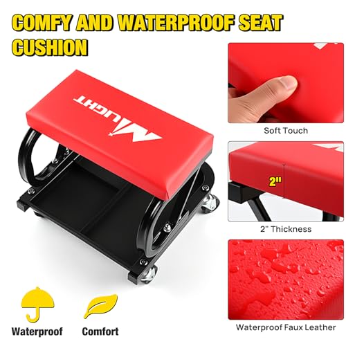 Nilight Rolling Mechanic Seat, 250 LBS Capacity Padded Mechanic Stool with Tool Tray Storage, Auto Repair, Red - color: Black Red 250lbs