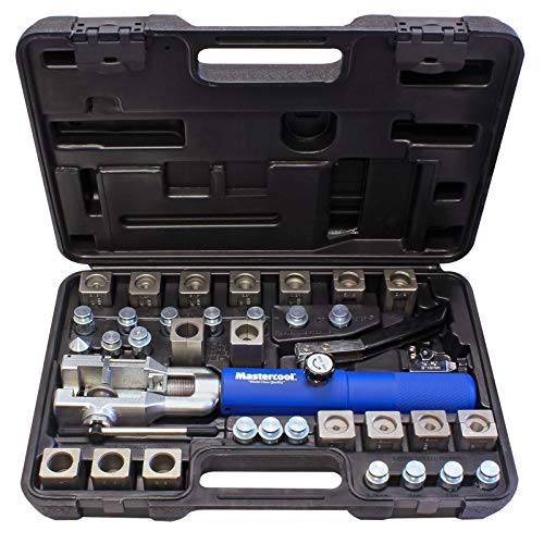 Mastercool 72485-PRC Universal Hydraulic Flaring Tool – 45° Double & Single Flares, Push Connect, GM Fuel Line, Brake Line & GM Transmission Cooling – Includes Hydraulic Ram & Mini Tube Cutter