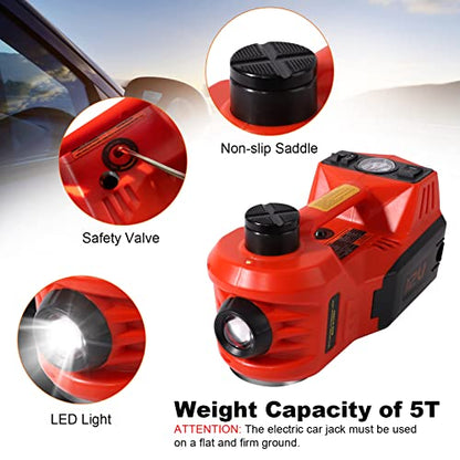 TYAYT Electric Car Jack Kit, 5 Ton Hydraulic Car Jack with Inflator Pump, 12V Portable Car Jack with LED Light for SUV MPV Sedan, Lifting Range 6 to 17.7 Inch (Red) - size: No electric wrench