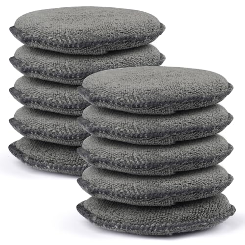 10 Pack Wax Applicator Pads Microfiber with Finger Pocket for Car Wax | 10-pack microfiber foam pads with finger pocket, Scratch-free waxing for cars & household, Machine washable & reusable - color: Gray