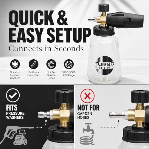 Professional Foam Cannon for Pressure Washer – Wide Mouth Snow Foam Lance with Adjustable Spray Pattern – Heavy Duty Car Wash Soap Dispenser – 1/4" Quick Connector (Clear, 1 Liter)