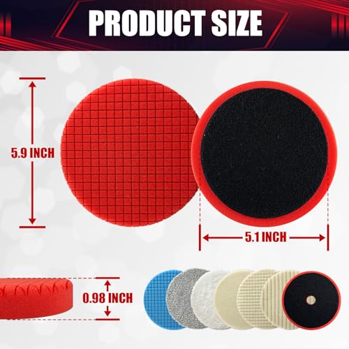 7PCS Buffing Polishing Pads, Compound Buffing Sponge Pads Cutting Polishing Pad Kit for Car Buffer Polisher Compounding, Polishing and Waxing(6.5” Face for 6” 150mm Backing Plate) - size: 7PSC