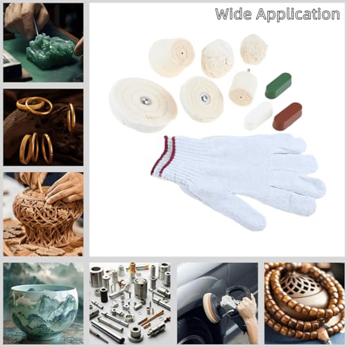 dophee 10Pcs Cloth Cotton Buffing Wheel Kit for Automotive Metal | Drill Polishing Pads Abrasive Wheel for Aluminum Stainless Steel Chrome Jewelry Wood Plastic Ceramic Glass
