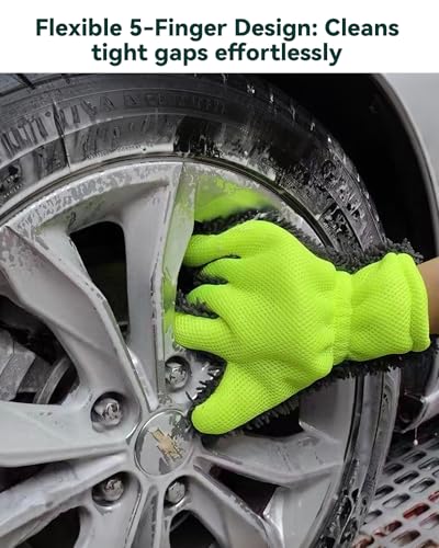 Car Wash Mitt, 2-Pack Microfiber Scratch Free Auto Detailing Supplies for Cleaning, Washing Dusting,Thickened 5-Finger Clean Gloves Design for Interior Exterior Cleaning Tight Spaces and Wheel | Supplies for Cleaning, Washing Dusting,Thickened 5-Finger Cl