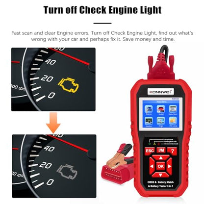 KONNWEI KW880 OBD2 Scanner Full System Car Diagnostic Tool, Check Engine Light Reset, Live Data, DTC Lookup, Battery Health Check, OBDII EOBD Scanner for 2000+ Cars & Trucks, Auto Diagnostics Tool