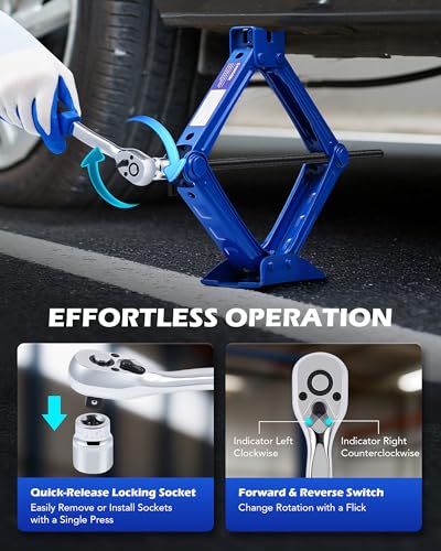 Orion Motor Tech 2 Ton Scissor Jack, 15 pc. Car Scissor Jack Kit for Sedan SUV MPV with Ratchet Wrench Drill Sockets, 4409 lb. Portable Car Jack and Stand Kit, Heavy Duty Car Jack for Tire Changing - style: Single Tooth