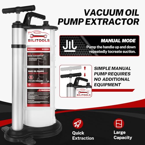 BILITOOLS 9L Pneumatic/Manual Oil Extractor Pump for Engine Oil Change | 2.4 Gallon Automotive Oil Vacuum Pump Fluid Extractor for Boat Marine Jetski ect. - size: 2 in 1 Pneumatic & Manual