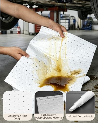 Oil Absorbing Mats, 30Pcs White Heavy Weight Oil-Only Absorbent Mat Pad,15" x 20" Spill Absorbent Pad for Automotive & Workshop(Only Oil Absorbent Pads)