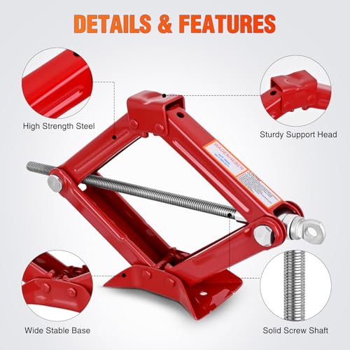 Nilight Scissor Jack for Car 1.5 Ton (3307 lbs), Heavy Duty Steel Scissor Lift Jack Car Kit with Crank Handle for Sedan SUV MPV Tire Changing, 3.18''-13.6'' Lifting Range Portable Small Jack, Red - size: 1.5T with Crank Handle, Red