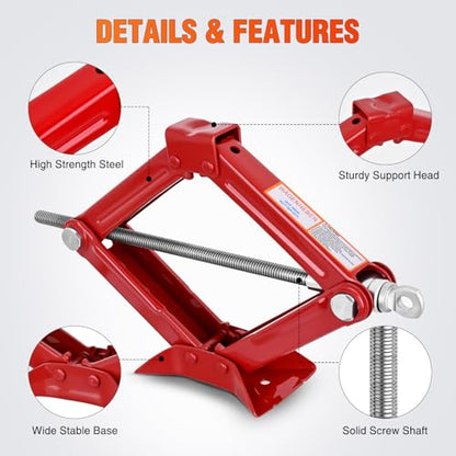 Nilight Scissor Jack for Car 1.5 Ton (3307 lbs), Heavy Duty Steel Scissor Lift Jack Car Kit with Crank Handle for Sedan SUV MPV Tire Changing, 3.18''-13.6'' Lifting Range Portable Small Jack, Red - size: 1.5T with Crank Handle, Red
