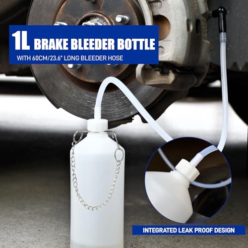3L Brake Bleeder Kit with Pressure Pump, Brake Fluid Bleeder Kit | One-Person Operation, 1L Brake Bleeder Bottle and 4 Master Cylinder Adapters for European and American Vehicle - color: 3 L Manual Brake Bleeder Kit with 4 Adapter