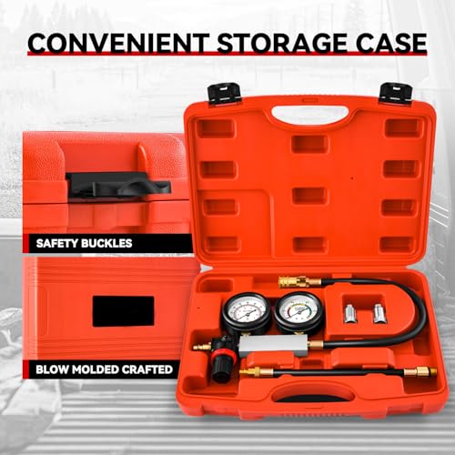 TU-21 Cylinder Automotive Engine Pressure Tester Leak Detector Kit with Compression Gauges, Efficient Leakage Detection, Red