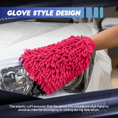 wuyaoyao 2PCS Car Wash Mitt, 10.14"×7.12" Chenille Microfiber Car Wash Mitts, Scratch-Free & Lint-Free, Absorbent Double Sided Clean Glove for Cars Cleaning, Auto Cleaning Supplies (Pink) - color: Pink