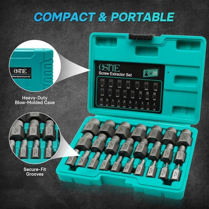 25Pcs Hex Bolt Extractor Set, Easy Out | Multi-Spline Extractor for Stripped/Broken Bolts, Cr-Mo Steel, Durable Rustproof, Essential Auto Mechanic Tool & Home DIY - size: 25 Piece