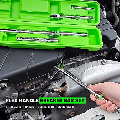 SWANLAKE GARDEN TOOLS 6-Piece Premium Breaker Bar Set, 1/4", 3/8" & 1/2" Drive, Heavy Duty Breaker Bars, 6-inch, 10-inch, 15-inch Length with 180° Rotatable Head - style: 6PCS SET