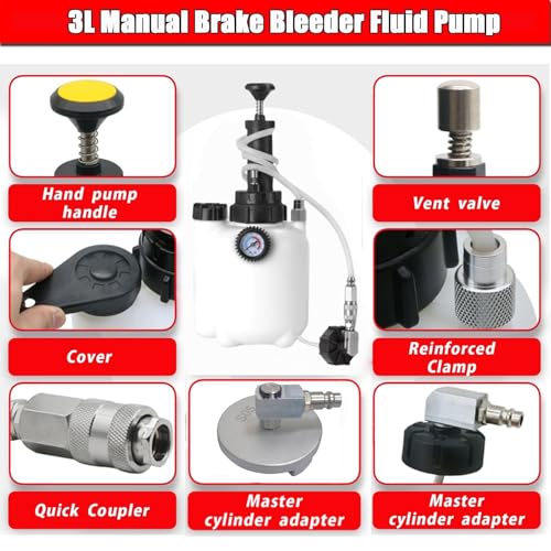 altivox 3L Manual Brake Bleeder Kit with Vacuum Pump – Compatible with Honda & European Cars (Includes 1 Aluminum Adapter for Honda + 2 Universal 45mm Caps + 150cm Hose + 1L Oil Bottle) - color: for Honda & EU Model