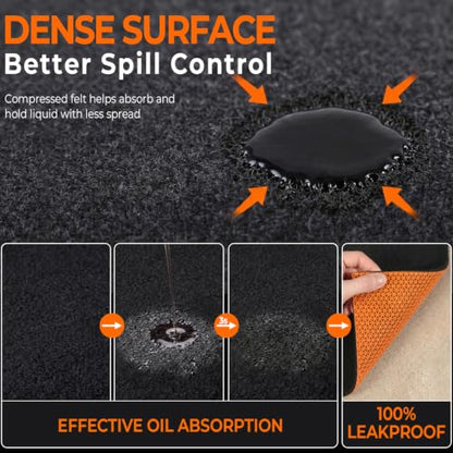 2-Pack Golener Oil Spill Mat - Garage Floor Mat, Absorbent Oil Pad, Maintenance Oil Change Mat, Waterproof, Protect Garage Surface from Spill & Stain, Reusable, Washable, Durable, 36”x60”, Orange Base - size: 2-Pack 36" x 60"