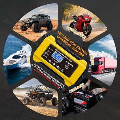 6A 12V Car Battery Charger Maintainer Trickle Charger, Yellow | Smart Battery Desulfator, Temperature Compensation, for Car Truck Motorcycle, Lawn Mower Marine - color: Yellow