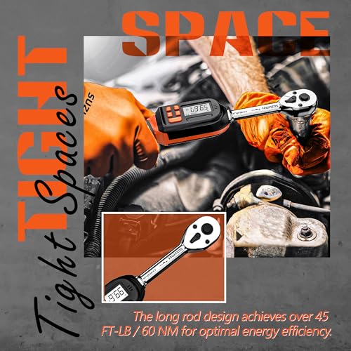 SUZUME Digital Torque Wrench 3/8 Drive (4.9-99.6 Ft. Lb / 6.6-135 N.m) | ±2% Accuracy,Buzzer and LED Alert,Electric Display,Peak & Track,Foot / Inch Pound,Automotive,Car, Moto,Spark Plug,Engine,Bike - size: 4.9-99.6 Ft. Lb, style: 3/8-Inch